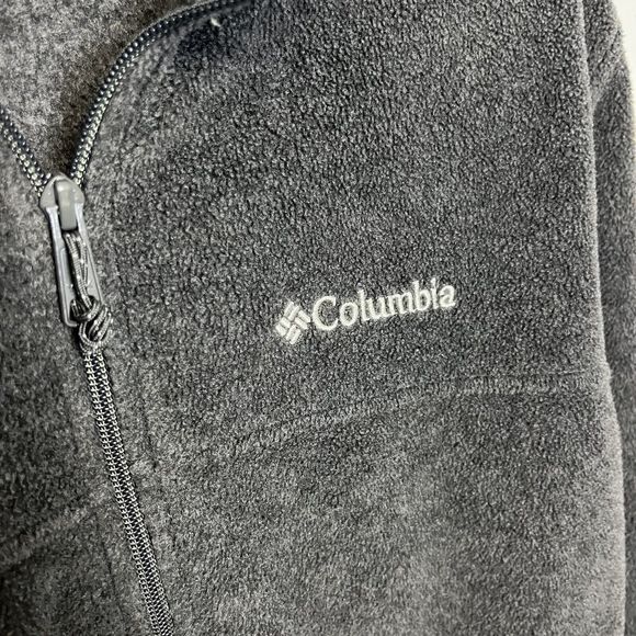 Columbia Gray Full Zipper Fleece Jacket Mens Med Pockets Stand Up Collar Outdoor - Picture 2 of 7